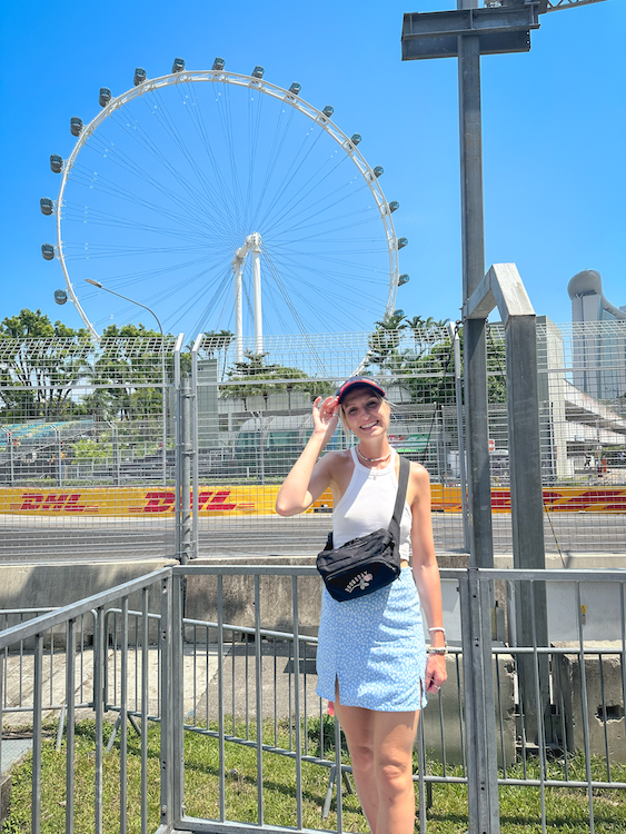 Holly trackside at the Singapore Grand Prix